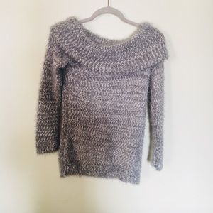 Off the shoulder grey fuzzy sweater